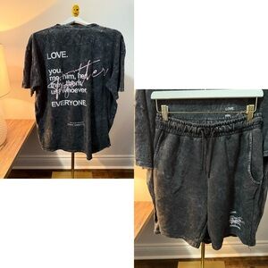 LOVE Graphic Acid Wash Tee & Shorts Set - Unisex